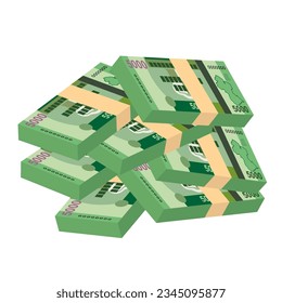 Ilustración del vector del dólar de Guyana. Dinero guyanés pone billetes en paquete. Dinero en papel 5000 GYD. Estilo plano. Aislado sobre fondo blanco. Diseño sencillo y mínimo.