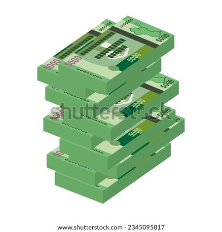 Guyana Dollar Vector Illustration. Guyanese money set bundle banknotes. Paper money 5000 GYD. Flat style. Isolated on white background. Simple minimal design.