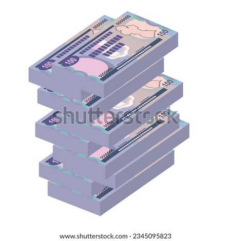 Guyana Dollar Vector Illustration. Guyanese money set bundle banknotes. Paper money 100 GYD. Flat style. Isolated on white background. Simple minimal design.