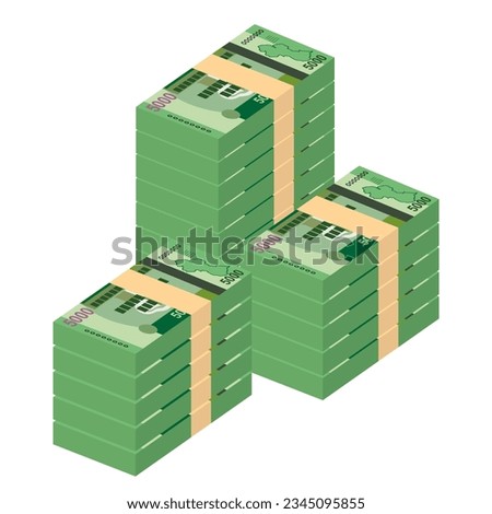 Guyana Dollar Vector Illustration. Guyanese money set bundle banknotes. Paper money 5000 GYD. Flat style. Isolated on white background. Simple minimal design.