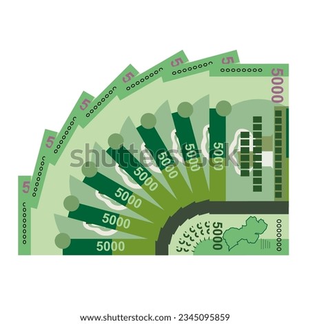 Guyana Dollar Vector Illustration. Guyanese money set bundle banknotes. Paper money 5000 GYD. Flat style. Isolated on white background. Simple minimal design.