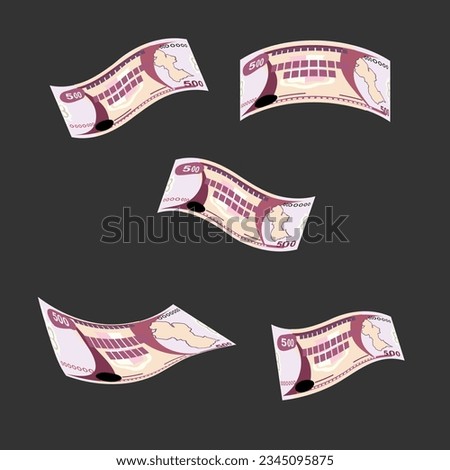 Guyana Dollar Vector Illustration. Guyanese money set bundle banknotes. Falling, flying money 500 GYD. Flat style. Isolated on white background. Simple minimal design.