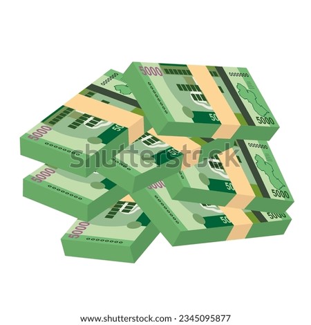 Guyana Dollar Vector Illustration. Guyanese money set bundle banknotes. Paper money 5000 GYD. Flat style. Isolated on white background. Simple minimal design.
