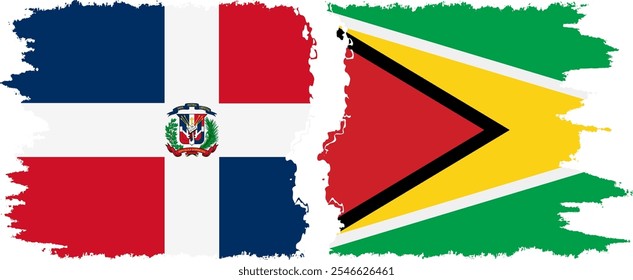 Guyana and Dominican Republic grunge flags connection, vector