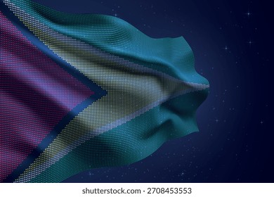 Bandera punteada estilo led de Guyana ondeando contra el cielo nocturno con efecto futurista