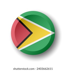 Guyana flag - 3D circle button with dropped shadow. Vector icon.