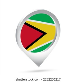 Icono de la bandera de Guyana 3d pin. Ilustración vectorial.