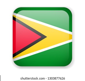 Guyana Flag Bright Square Icon. Vector Illustration