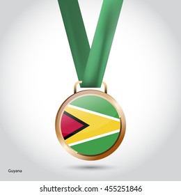 Guyana Flag in Bronze Medal. Vector Illustration. RIO Olympic Game Bronze Medal. Vector Illustration