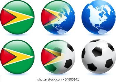 Guyana Flag Button with Global Soccer Event Original Illustration