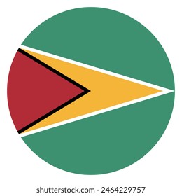 Flagge Guyanas. Guyana Circle Flag. Flag-Symbol. Standardfarbe. Runde Flagge. Computerdarstellung. Digitale Darstellung. Vektorillustration.
