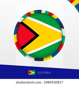 Bandera de Guyana con borde de círculo colorido. Icono de Vector.