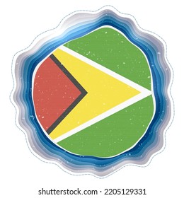 Bandera de Guyana en el marco. Insignia del país. Cartel circular en capas alrededor de la bandera de Guyana. Increíble ilustración vectorial.