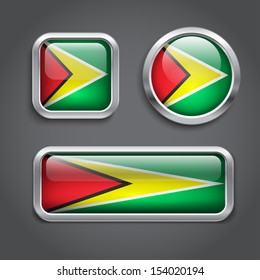 Guyana flag glass buttons, vector illustration