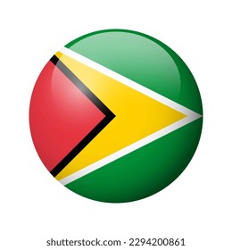 Guyana flag - glossy circle badge. Vector icon.