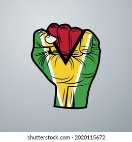 Guyana Flag with Hand Design isolated on white background. Vector illustration