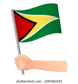 Guyana flag in hand. Patriotic background. National flag of Guyana vector illustration