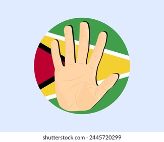 Guyana flag with hand stop sign, protest and human rights idea, vector design, protest in Guyana, restriction or banned emblem, violation of freedom of expression, stop war