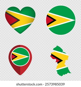 Guyana Flag Icons Pack. Vector illustration.