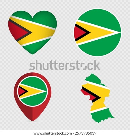 Guyana Flag Icons Pack. Vector illustration.