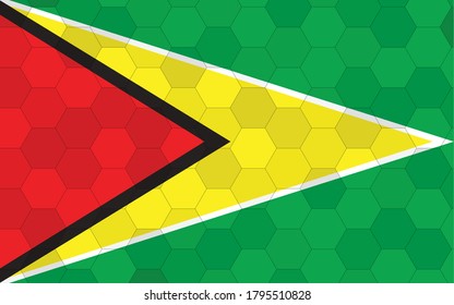 Guyana flag illustration. Futuristic Guyanese flag graphic with abstract hexagon background vector. Guyana national flag symbolizes independence. svg