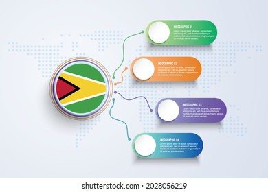Guyana Flag with Infographic Design isolated on Dot World map. Vector illustration.