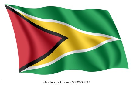 Guyana flag. Isolated national flag of Guyana. Waving flag of the Co-operative Republic of Guyana. Fluttering textile guyanese flag. The Golden Arrowhead. svg
