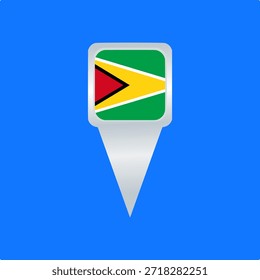 Icono de pin de Locación de bandera de Guyana. Ilustración vectorial de puntero de mapa brillante. Ideal para App de viajes, mapas de navegación, marcadores geográficos, proyectos turísticos