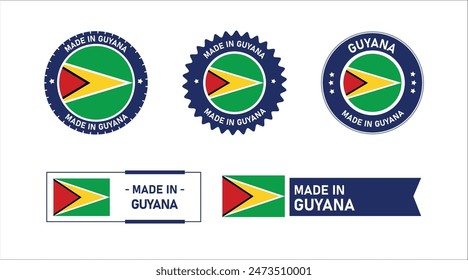 Guyana flag, Made in Guyana. Tag, Seal, Stamp, Flag, Icon vector