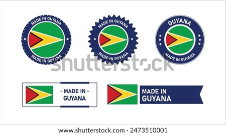 Guyana flag, Made in Guyana. Tag, Seal, Stamp, Flag, Icon vector