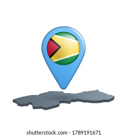 Guyana flag map pin on white