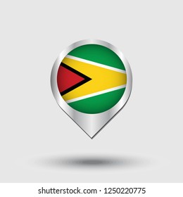 Guyana flag map pointer with shadow. Vector illustration