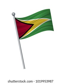 Guyana flag on the flagpole. Official colors and proportion correctly. waving of Guyana flag on flagpole, vector illustration isolate on white background.