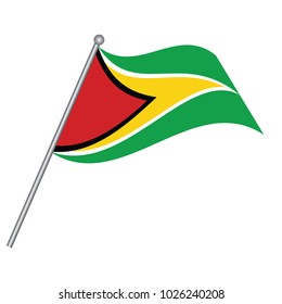 Guyana flag on the flagpole. Official colors and proportion correctly. waving of Guyana flag on flagpole, vector illustration isolate on white background.