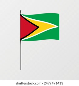 Guyana flag on flagpole. Vector illustration.