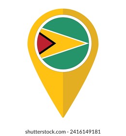 Guyana flag on map pinpoint icon isolated. Flag of Guyana
