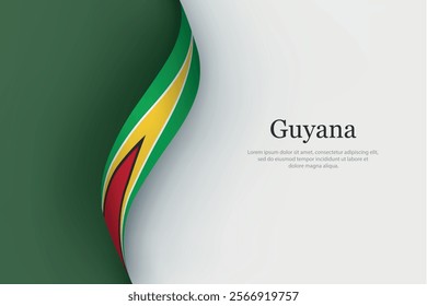 Guyana flag on Waving ribbon. Template for independence day