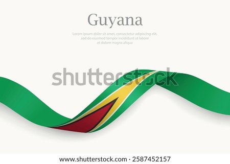 Guyana flag on Waving ribbon. Template for independence day