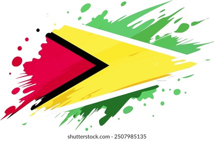 Guyana flag painted with Grunge brush stroke, watercolor flag style.