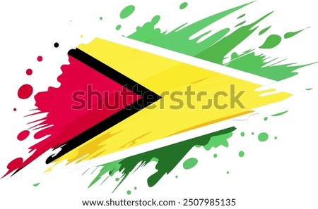 Guyana flag painted with Grunge brush stroke, watercolor flag style.