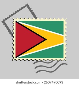 Guyana flag postage stamp. Isolated vector illustration on grey post stamp background