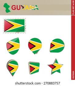 Guyana Flag Set, Flag Set #108. Vector.