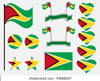 Guyana Flag set symbols, flag in heart. Vector illustration