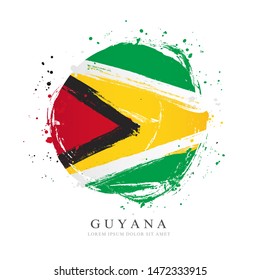 Guyana flag in the shape of a big circle. Vector illustration on a white background. Brush strokes are drawn by hand. Independence Day.