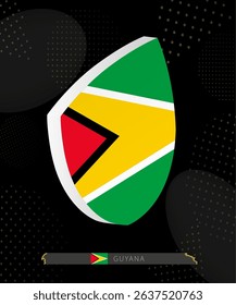 Guyana Flag Shield icon in 3D on Dark Modern Abstract Rugby Background. Perfect for sports events, heritage themes, national celebrations, and patriotic designs.
