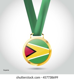 Guyana Flag in Silver Medal. Vector Illustration. RIO Olympic Game gold Medal. Vector Illustration