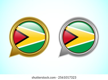 Guyana flag speech bubble. Speaking flag icon in gold and silver color