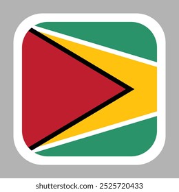 Guyana flag square flat vector with rounded corners and white border, vector illustration