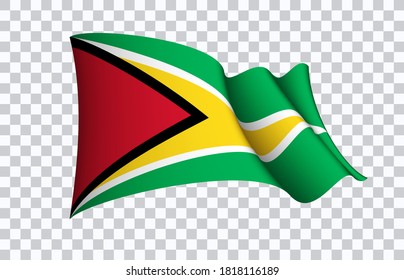 Guyana flag state symbol isolated on background national banner. Greeting card National Independence Day of the Co-operative Republic of Guyana. Illustration banner with realistic state flag.