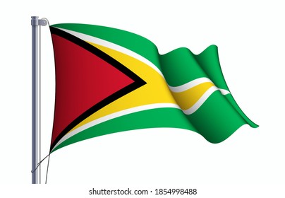 Guyana flag state symbol isolated on background national banner. Greeting card National Independence Day of the Co-operative Republic of Guyana. Illustration banner with realistic state flag.